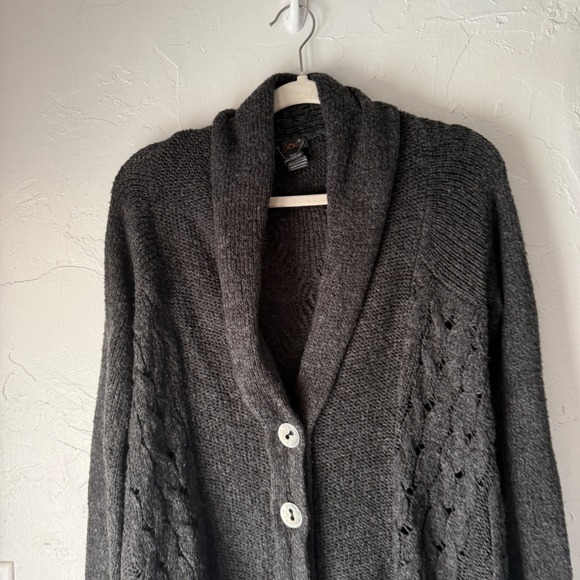 Dex Gray Knit Button Front Shawl Cardigan‎ Sweater Medium M Lagen Artsy Boho - Picture 2 of 7